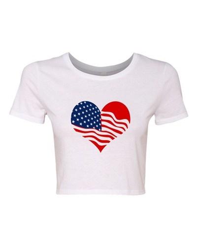 Crop Top Ladies Heart Flag USA Love Country America Patriotic DT T-Shirt Tee Unisex T-Shirt XXXL