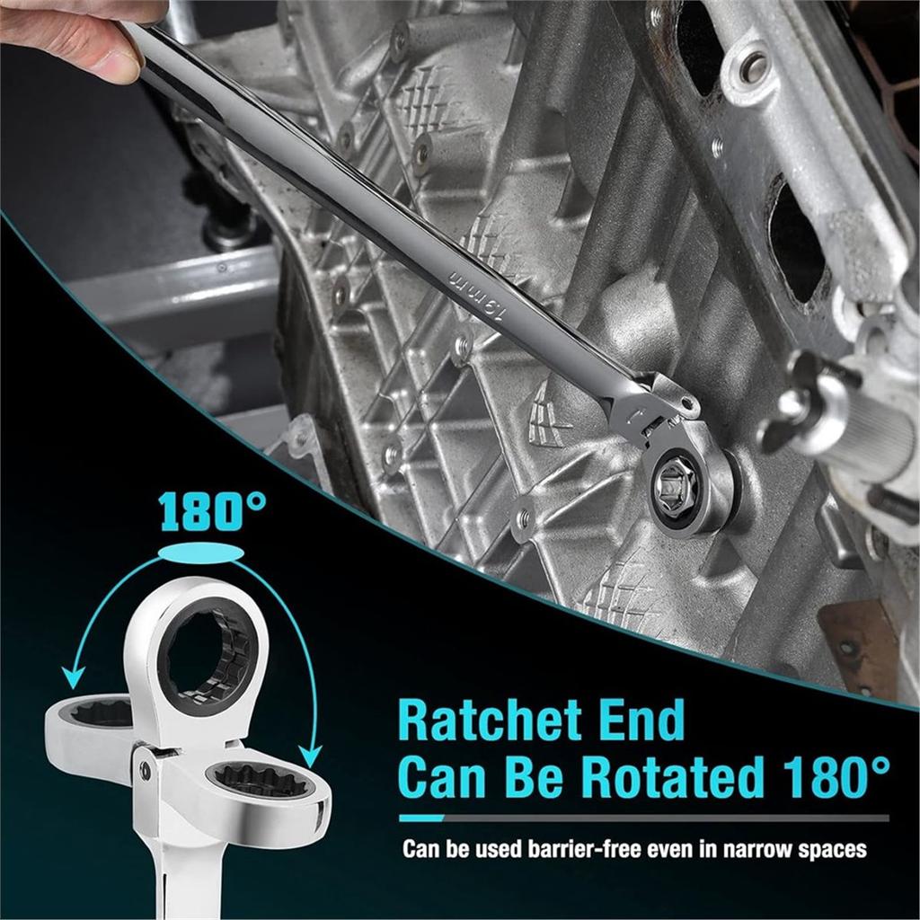 72-Tooth Double-Ended Ratchet Wrench Set with 5 Heads Multi-Function Adjustable Tool for Car Repair