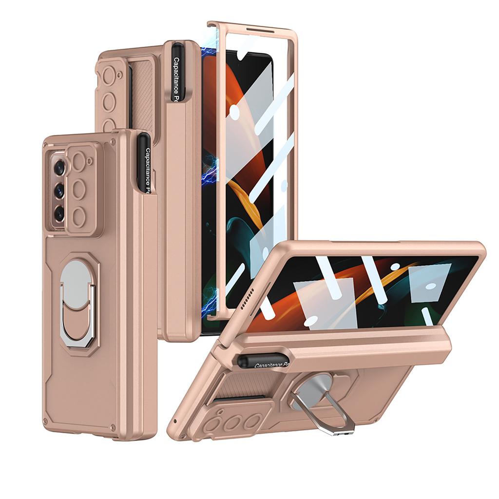 Suitable for Samsung Z FOld2 Magnetic Phone Case Armor Push Window Fashion Business Pen Holder Folding Protective Cover