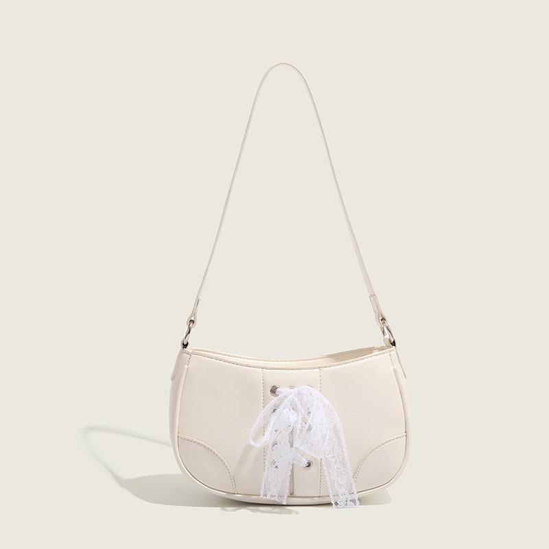

Small Niche Lace Bow Handbag Simple High-end Texture Armpit Stick Bag Sporty Style Western-style покинуть белый
