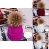 Real Winter New Raccoon Fur Hats Pom Pon Women Lady Knit Beanie Bobble Cap