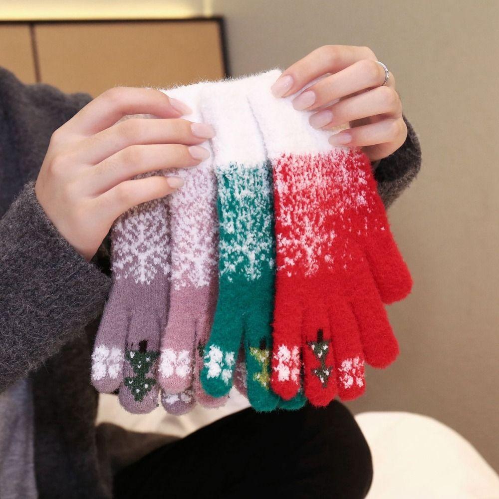 Warm Christmas Knitted Gloves  Women Mittens Soft Winter Velvet Gloves  Riding