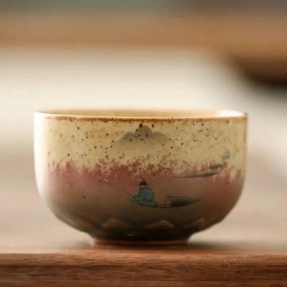 CHANSHOVA-Traditional Chinese Style Tea Cup, Flying Crane Pattern, Retro Ceramic Teacup, Coffee Cup, Coarse Pottery Cups, H571