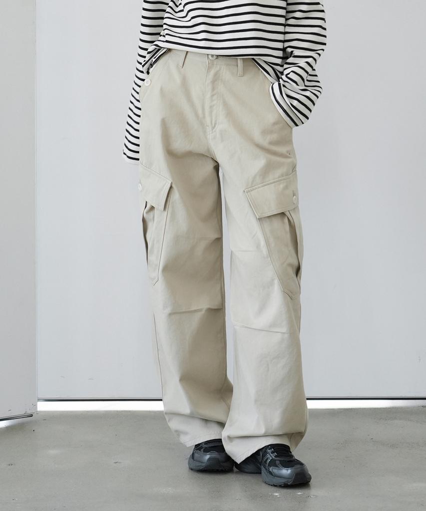 WAARFORWOMAN W1080 Button Wide Cargo Pants (2 Colors)