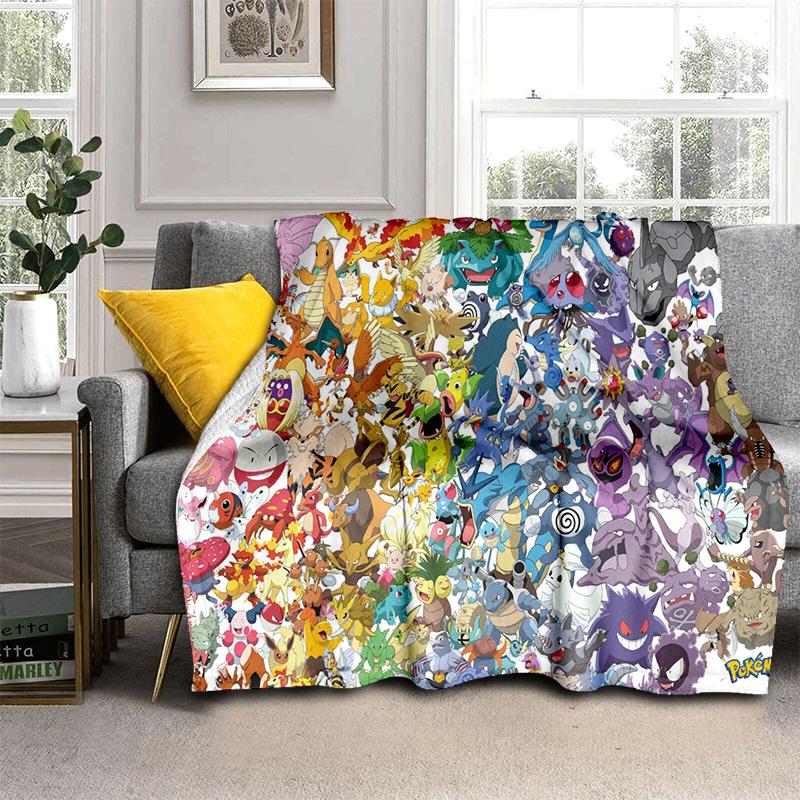 2025 New Cute Pikachu Pokemon Cartoon Gift Soft Plush Blanket,Flannel Throw Blanket for Living Room Bedroom Bed Sofa Cover Kids