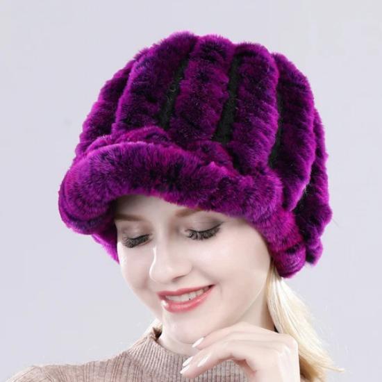 Lady Real Rex Rabbit Fur Hat Winter Knitted Natural Rex Rabbit Fur Caps Russia Women Warm Real Fur Beanies Hats