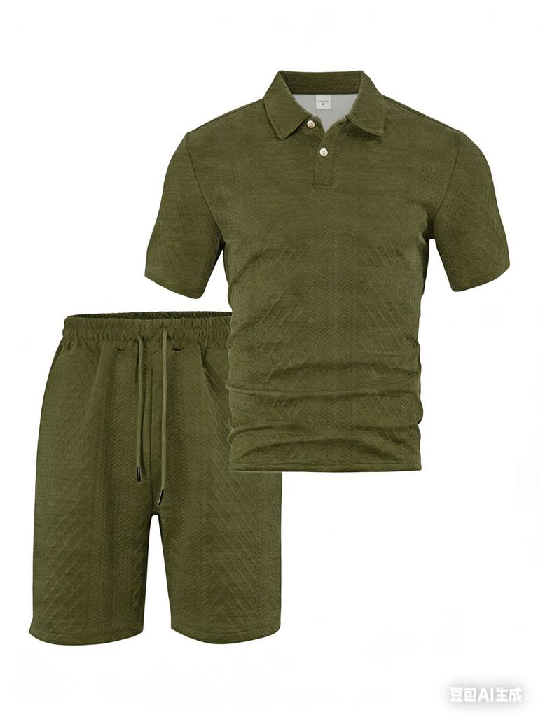 Heren Casual Sport Jacquard Korte Mouw Polo Shirt En Korte Broek Set