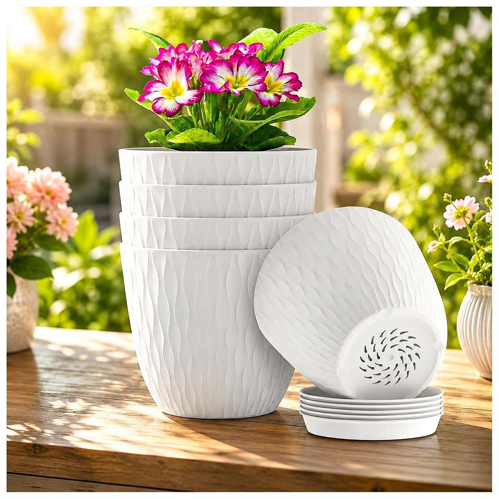 (Pack of 5 6 Inch Plastic Flower Pots for Indoor & Outdoor Terrace