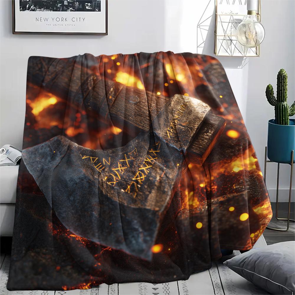 Viking Battle Axe pattern Flannel Blanket, High quality Comfortable for All Seasons, Home Decor, Warmth and Comfort, Perfect for Gifts.
