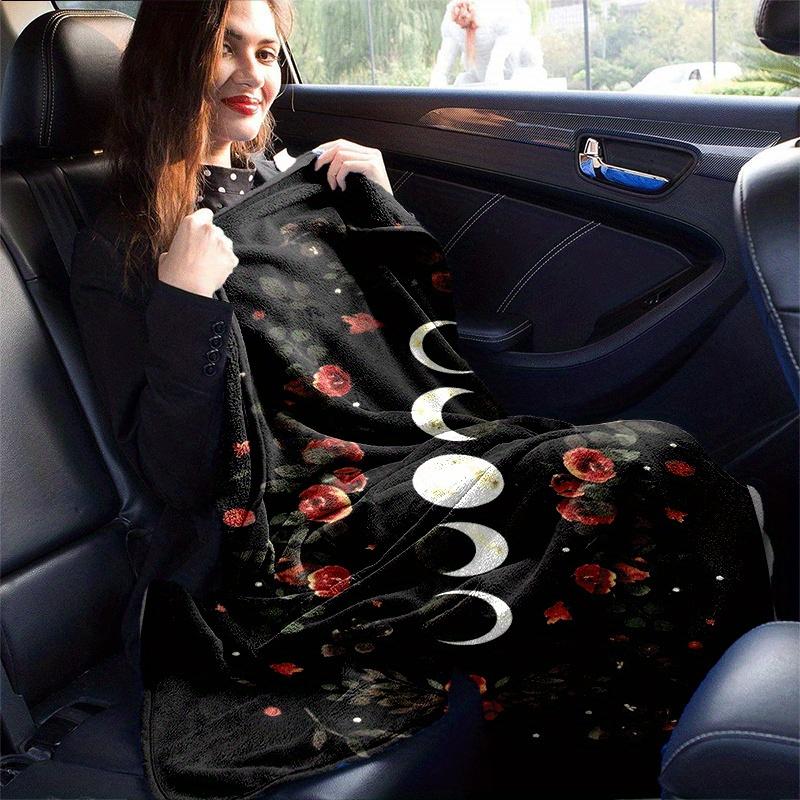 1pc Moon Flower Printing Lightweight Flannel Blanket, Comfortable and Warm Blanket, for Camping Sofa Bed and Couch Office, Gift
