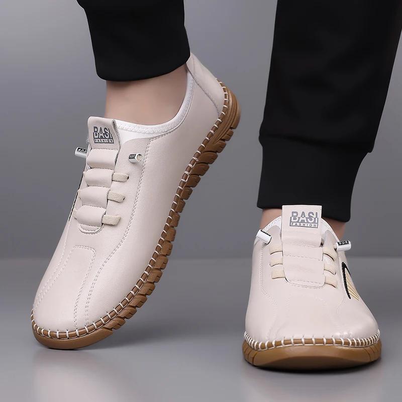 Handgefertigte Leder Freizeitschuhe Herren Design Sneaker Mann Atmungsaktive Lederschuhe Herren Outdoor Skateschuhe