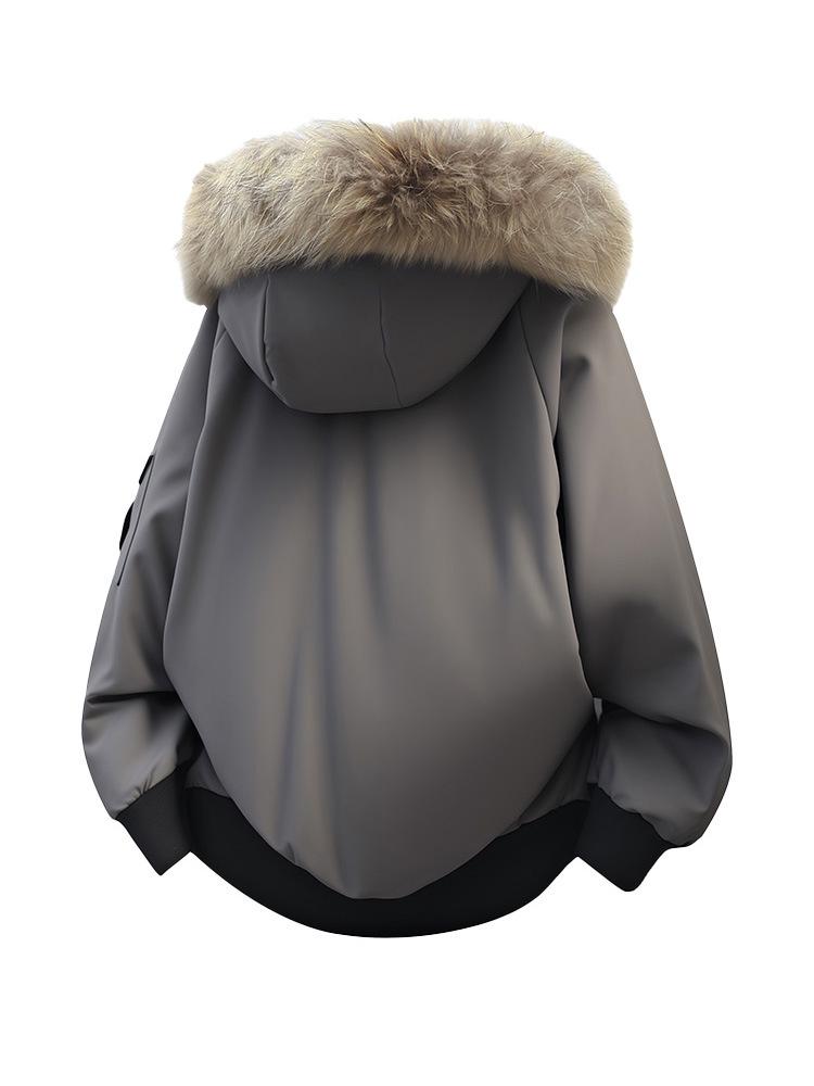 Men's Unisex Windproof Winter Workwear Down Jacket with Warm Hood & Large Fur Collar