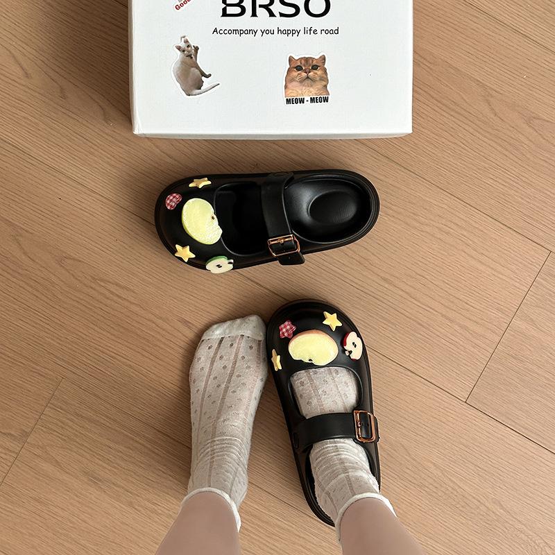 Girls Heart Fruit Accessories Cute Cartoon Platform Slippers Summer Leisure Beach Seaside Wear Hole Shoes Sandals