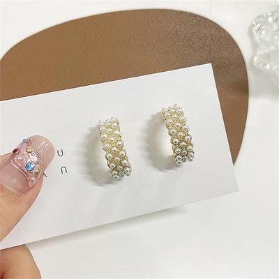 Pearl C-shaped Small Earrings for Women Imitation Pearl Beads Thin Stud Earrings Lovely Girls Ear Accessories Earing