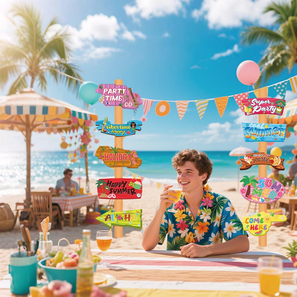 Hawaii Summer Themed Beach Party Paper Cartoon Pattern Signage Props Decoration