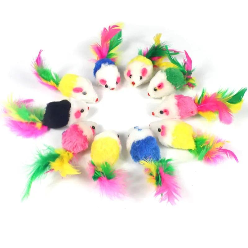 Pet Cat Toys Rabbit Fur False Mouse Feather Rainbow Mouse Toy Funny Playing Toys For Kitten