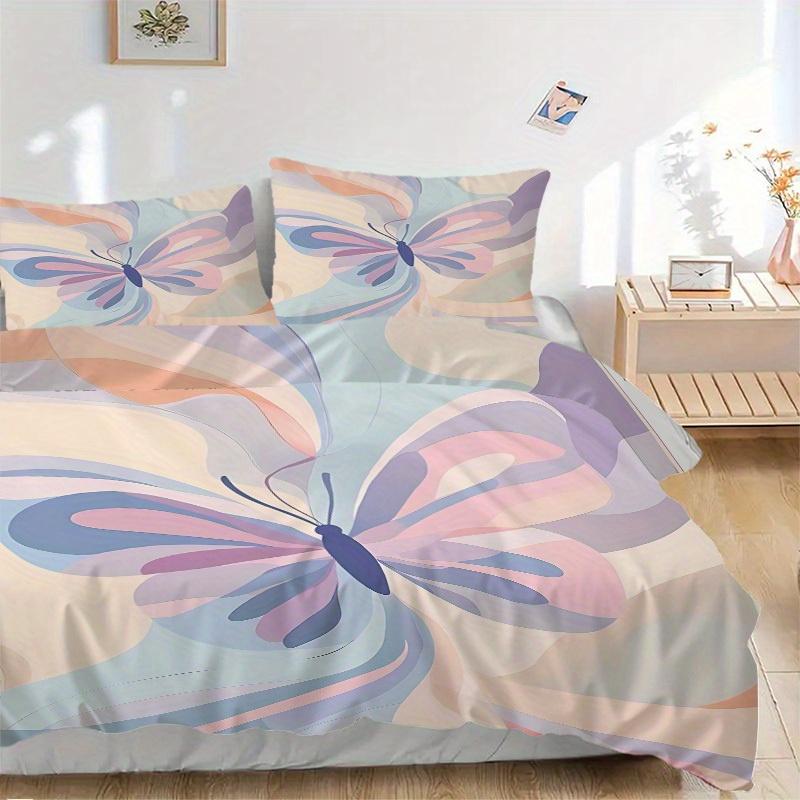 

3Pcs Butterfly Print Printed Bedding Set, Breathable And Soft,(Includes 1 Duvet Cover And 2 Pillowcases, Quilt Not Included) yy250815163 135x200cm