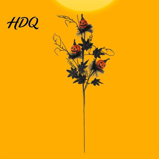 Holiday Atmosphere Accents Halloween Pumpkin Stem Decor, Black Maple Leaf Artificial Branch for Decorative Props Party Scene, Spooky Festive