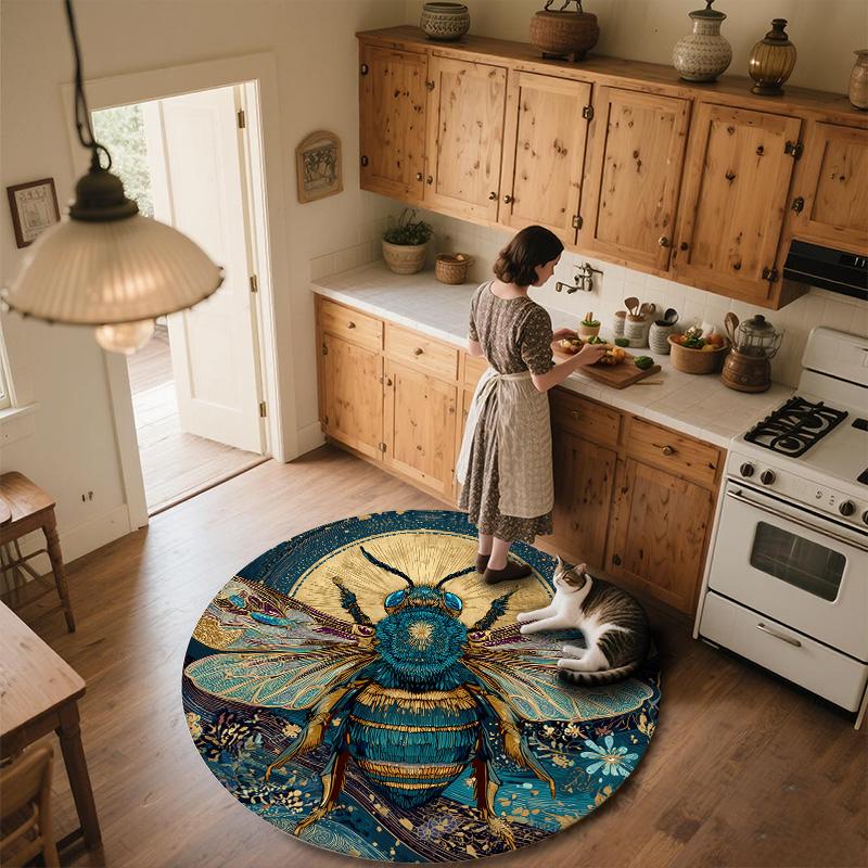 Colorful Winged Bee,Round Area Rug,Carpet Rug for Living Room Bedroom Sofa Playroom Decor,Non-slip Floor Mat