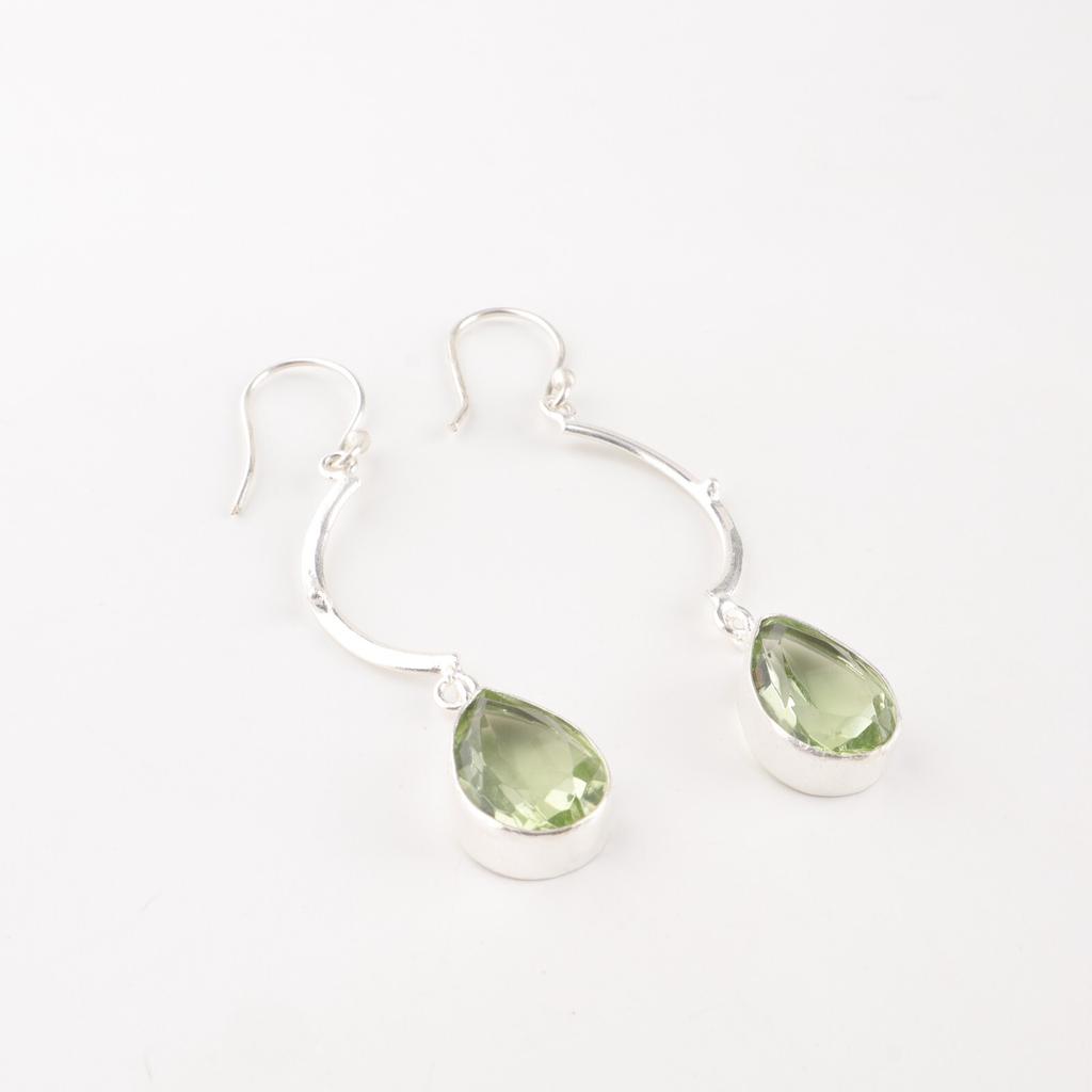 Green Amethyst Gemstone 925 Sterling Silver Jewelry Handcrafted Earrings 2.60" EE-43-37