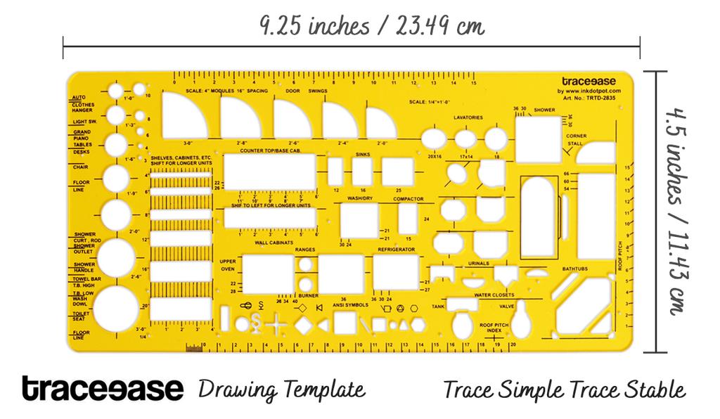 Traceease House Plan Architectural Template, Kitchen & Bath Fixtures Stencil, Designer Drafting Tool, 23.4 X 11.4