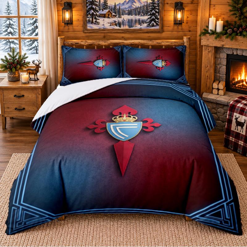 Printed 3Pcs Bedding Set Celta Vigo FC Pattern Bed Sheet Pillowcase For Bedroom Decor