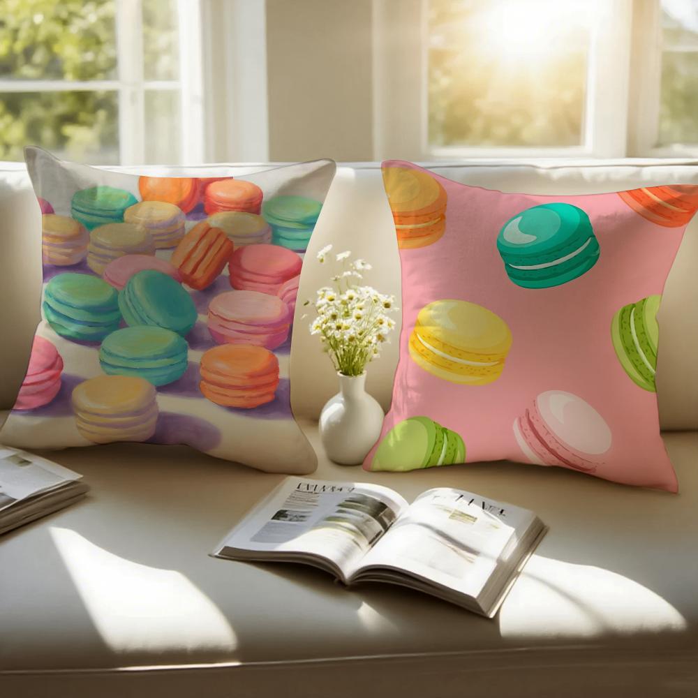 Sweet Macaron Girly Food Cushion Cover Pillowcase Short Plush Invisible Zipper Room Sofa Cushion Cover