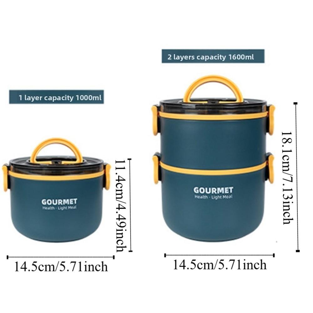 1000/1600ml Insulated Circular Lunch Box Double Layered Compartment Lunch Box  School