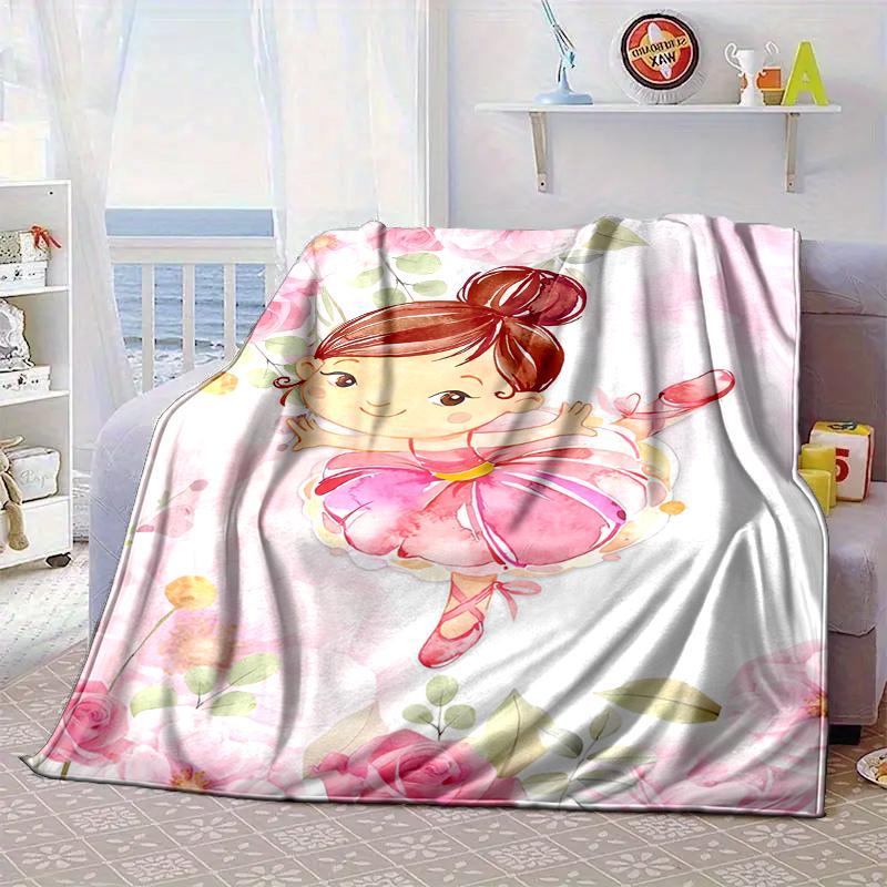 Ballerina In Pink Flowers Blanket Flannel Blanket for Bed, Sofa, Camping, Hiking, Picnic Essentials, Gift for Family Fan Gifts