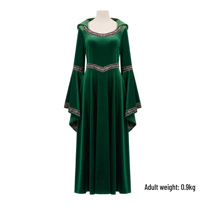 Medieval Renaissance Witch Cosplay Bell Sleeve Dress In Wine Red