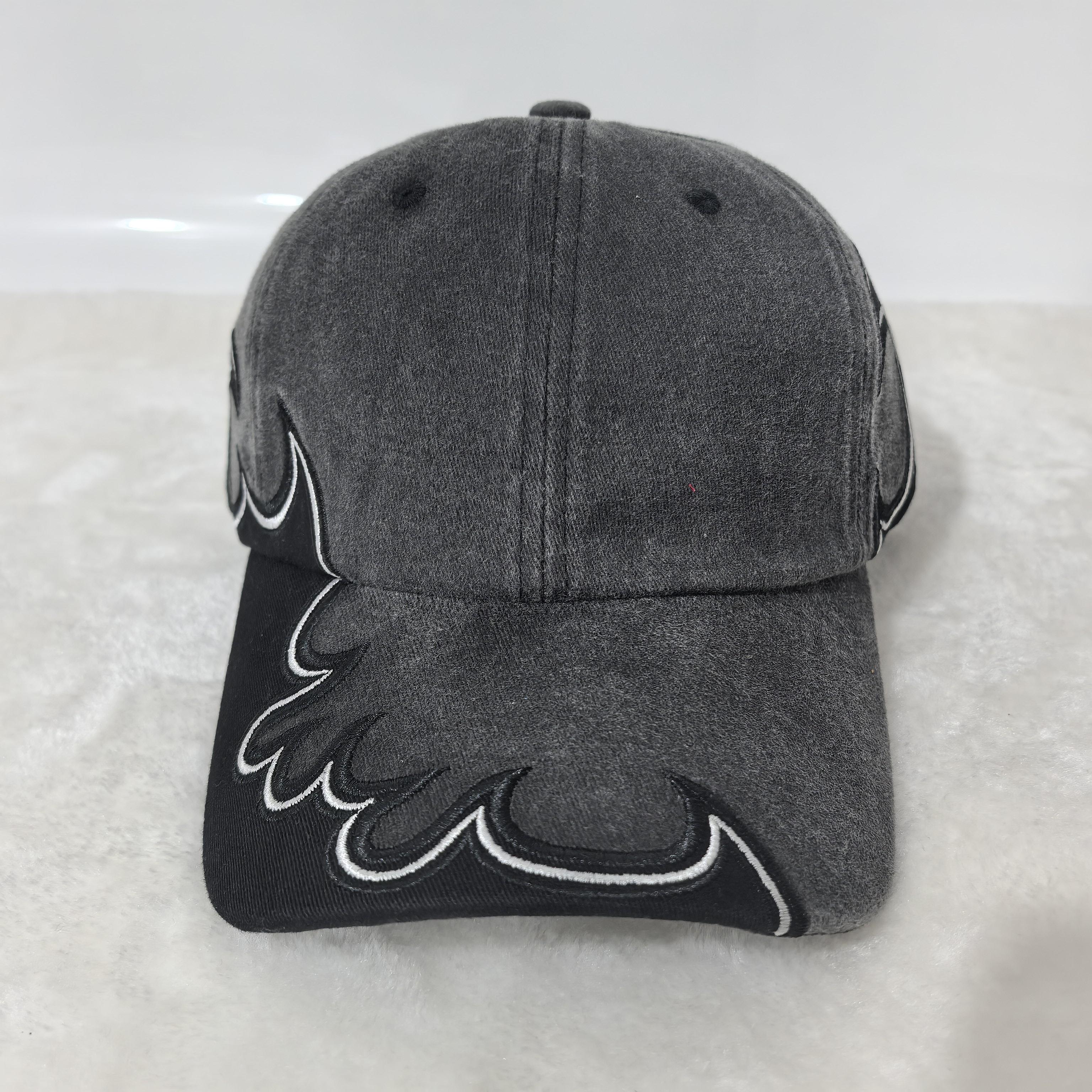Yiran Dayang Hat Women's Retro Washed Flame Embroidery Baseball Cap Streetwear Unisex Distressed Dad Hat Hip Hop Trucker Cap For Men Cm