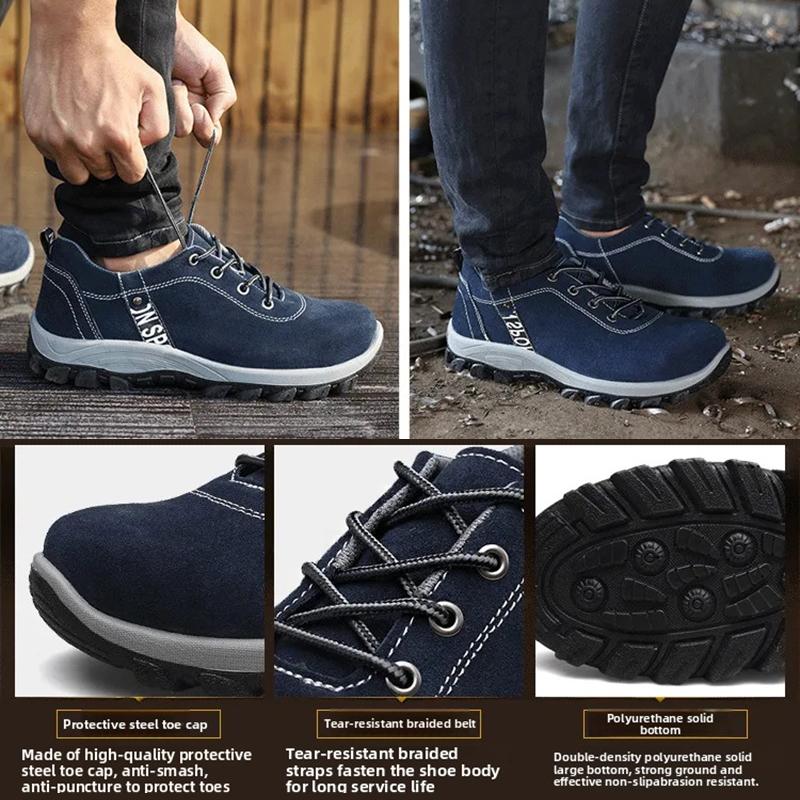 Oulylan Male Puncture-Proof Work Shoes Breathable Lace Up Safety Boots Non-slip Protective Footwear Men Steel Toe Labor Shoes