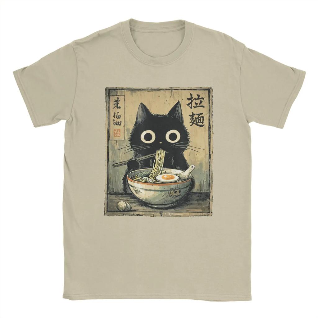 Kawaii Ramen Cat Retro Japanese Noodles Artwork Men T Shirt  Vintage Tee Shirt Short Sleeve O Neck T-Shirt Cotton Gift Idea Tops