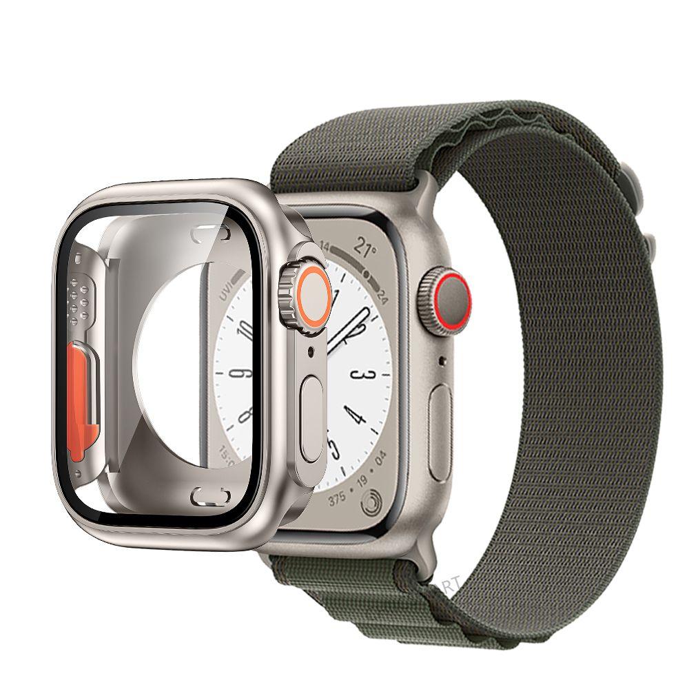 Correa de nailon con cubierta de vidrio para Apple Watch, carcasa de 44mm, 45mm, 40mm y 41mm, Protector de pantalla con correa, IWatch Series 56 Se 7 8, giro a Ultra