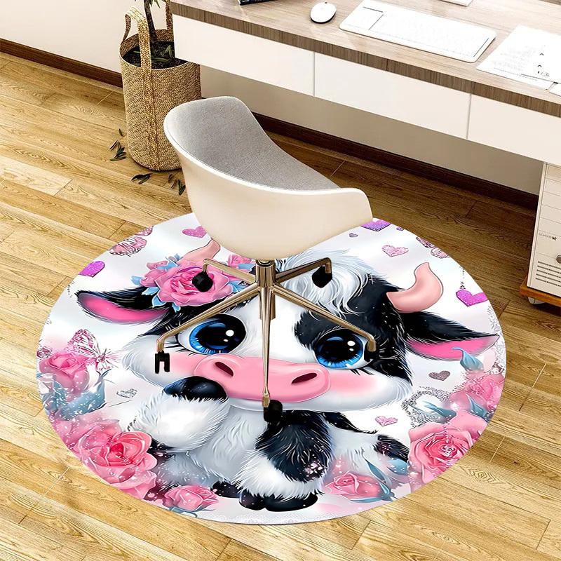 1PC Cow Non-Slip Floor Round carpet, Office, family, bedroom, Large Area Rug Indoor Rugs,  Durable PolyesterH0407