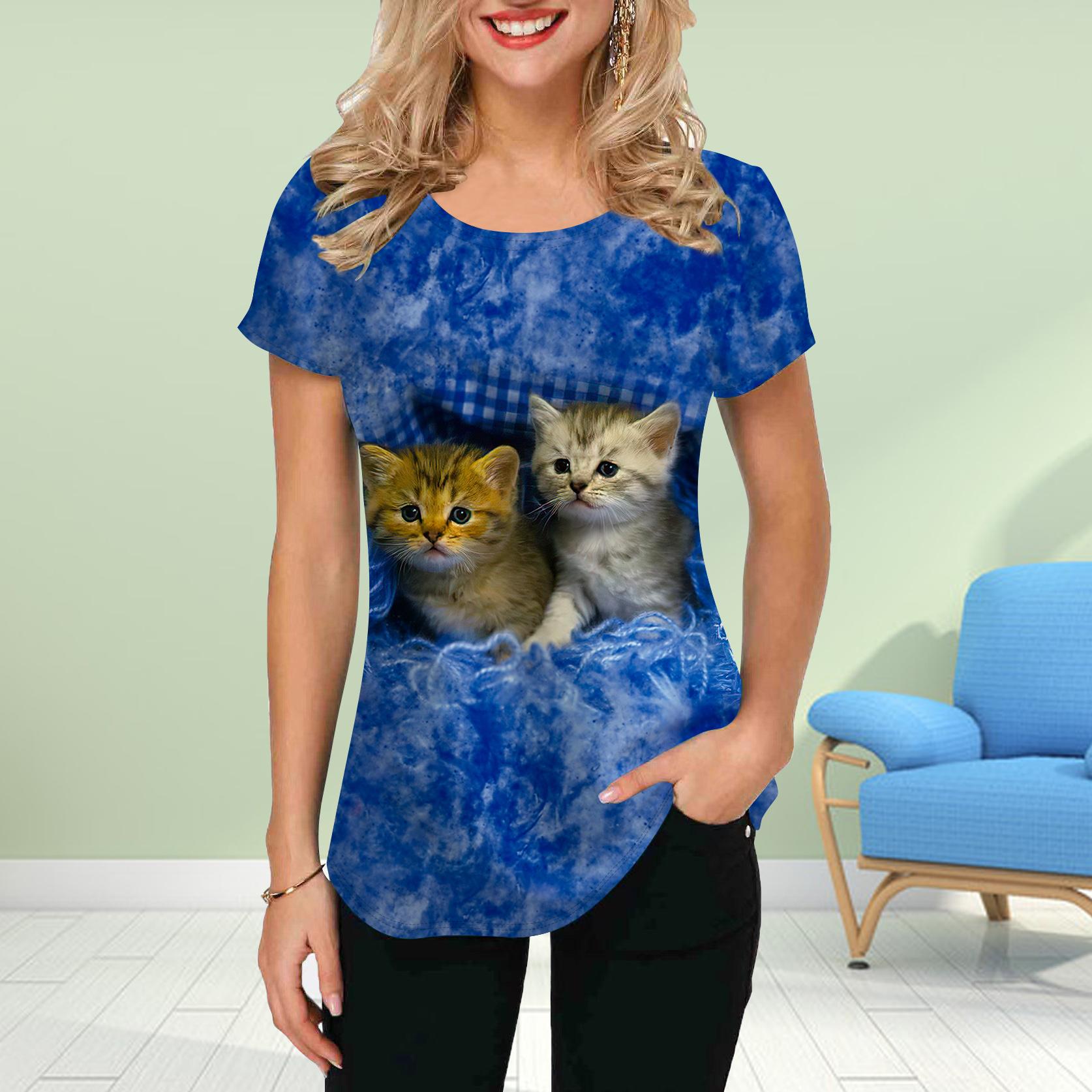 

Модная женская футболка с очаровательным принтом кота, забавная повседневная футболка с круглым вырезом и короткими рукавами, летняя женская футболка 8XL коричневый