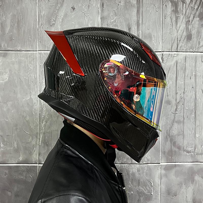 Motorcycle Helmet: Made of Carbon Fiber, Large Tail with Night Vision Lens, Full Coverage Motorcycle Helmet