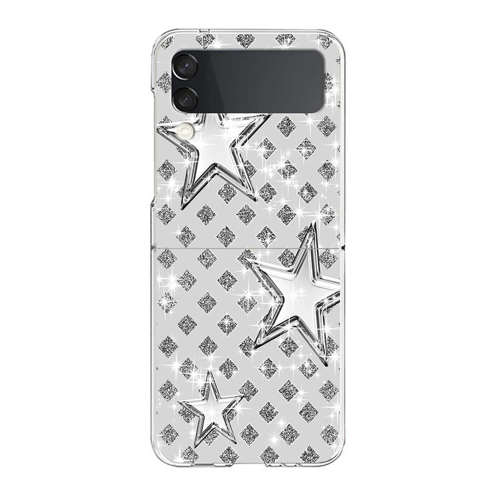 Phone Cover For Samsung Galaxy Z Flip 7 6 5 4 Case Transparent For Samsung Z Flip 3 Hard PC Bag Silver Five-Pointed Star Pattern