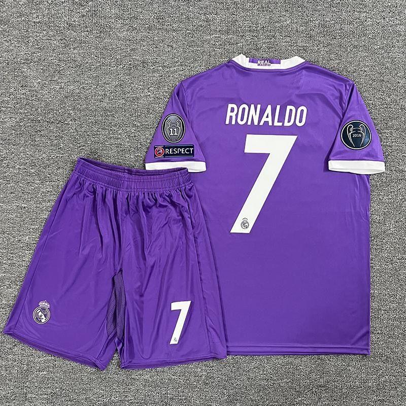 16-17 Champions League Final Edition Lila Auswärts Langarm Trikot Nr. 7 Fußball Trikot Set Trikot Schnelltrocknend