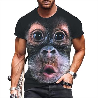 Camisetas de hombre con estampado 3D de mono, camisetas casuales de manga corta de verano, ropa divertida para hombre, camisa holgada de gran tamaño con cuello redondo
