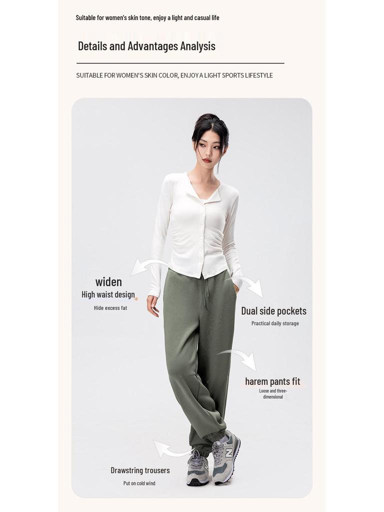 Women's Fleece-Lined Harem Pants: High Waist, Cuffed, Solid Color Sweatpants for Autumn/Winter