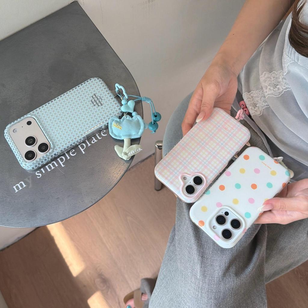 Korean Fresh Plaid Polka Dot Case for iPhone 15/16/17 Pro Max