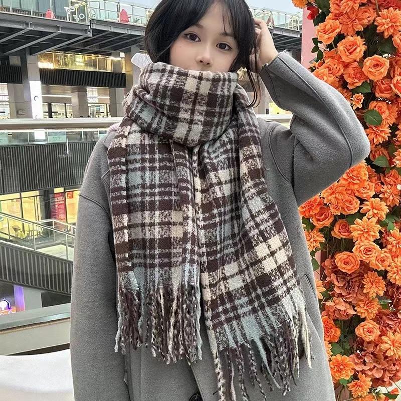 Autumn And Winter Plaid Scarf Thickened Imitation Cashmere Shawl Female Student Couple Warm Scarf