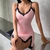 Neue V-ausschnitt Rosa Dünne Split Spitze Sexy Dünne Hüfte Strap Tank Mini Party Club Nacht Abendkleid Sexy Frauen Kleider vintage Tops