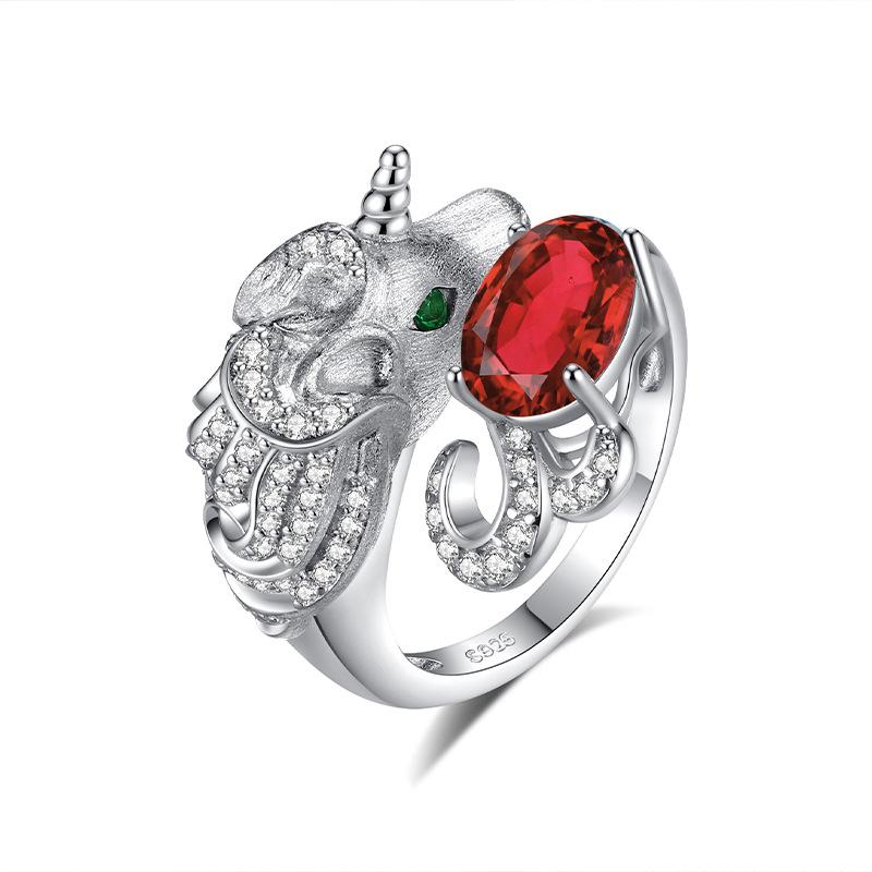 Leichter Luxus gebürstetes Handwerk Einhornring S925 Sterlingsilber eingelegt Topas Peridot Modeschmuck Geschenk