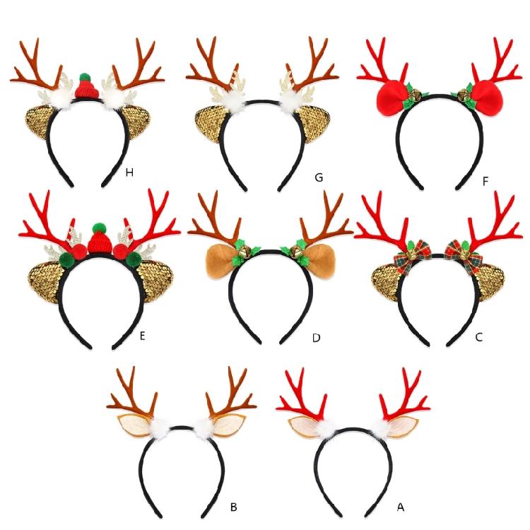 Reindeer Antler Headband Ornament Adjustable Size Christmas Reindeer Headband with Soft Antlers and White Sphere