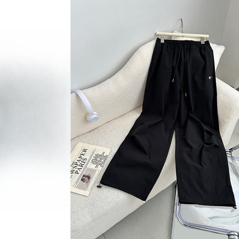 Jaro a Léto Nové Volné Rovné Ležérní Rychleschnoucí Tepláky Vyšívané Kalhoty s Širokými Nohavicemi