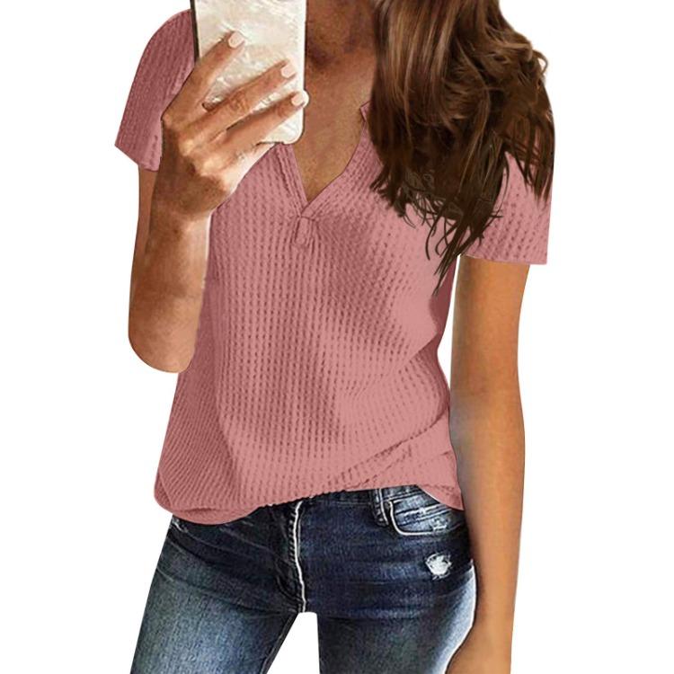 Women Casual Loose V Neck Short Sleeve Top Medium Long New Spring Summer