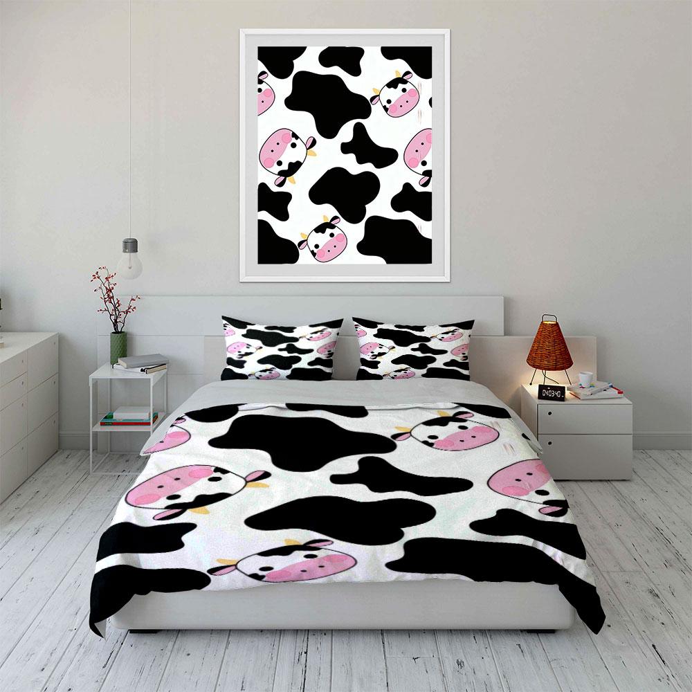 "Cute Cow Print Decoration Set" Bedding Set with 1 Duvet Cover 2 Pillowcases Single Double King Queen Gift