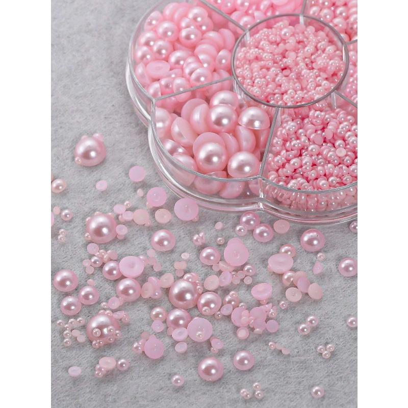 2000Pcs/Box Faux Pearl Nail Art Decoration Half Round Beads Nail Diy Jewelry Different Sizes Nail Charms Nail Art Supplies